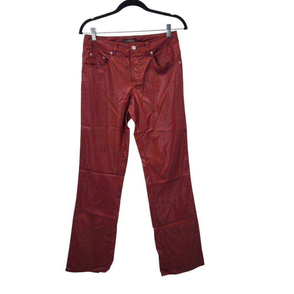 Vtg Z. Cavaricci Womens Red Waxed Denim‎ Stretch Pants Sz 7 City Chic Rocker